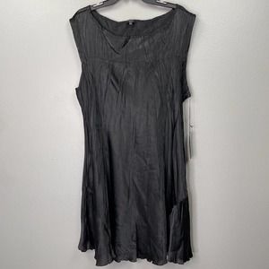 Komarov Charmeuse Dress Womens XL Black Sleevless Midi Crinkle